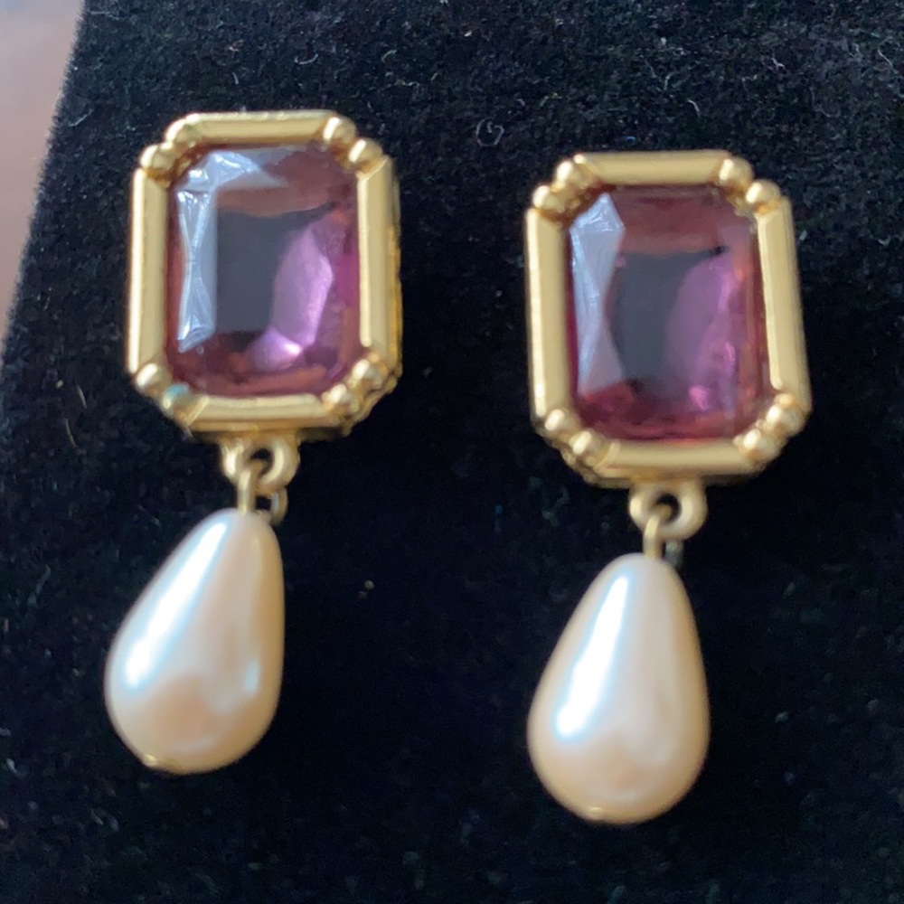 OCLI Purple Stone with Pearl drop Earrings